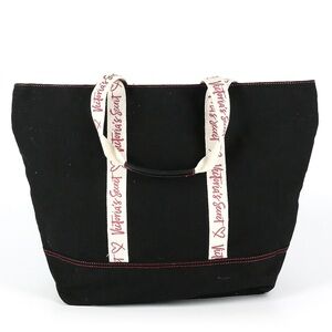 VICTORIA’S SECRET Black Canvas Contrast Logo Strap Tote Bag
